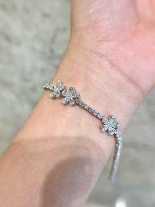 Luxury Flower Lab Diamond Tennis <b>Bracelet</b> 14K <b>Solid</b> Gold 10K Gold Plated Unisex Wedding Jewelry - Product Image 3