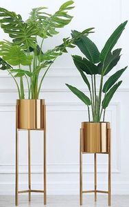 Modern metal Gold flower <b>vase</b> <b>stand</b> set gold geometric planter holder decorative table top <b>vase</b> for home living decor - Product Image 3