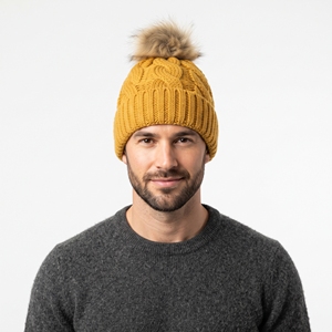 Bonnet d'hiver unisexe en tricot torsadé épais, côtelé, chaud et doux avec pompon, bonnet tricoté sur mesure pour l'extérieur - Product Image 1