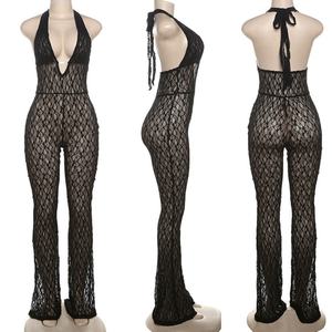 Vestido de fiesta largo sin mangas con cuello halter y cordones, estilo sexy para adultos, corte recto, cintura natural, color liso - Product Image 6