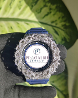 Pragalbh Jewels Maßgefertigte Luxus-Diamantuhr Vereiste Moissanit-Lünette Edelstahl-Gummiarmband-Uhr für Herren