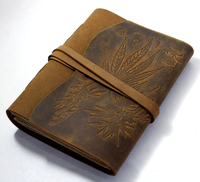 Journal artisanal vintage à couverture rigide avec motif feuilles de chanvre et de jute, reliure cousue, exportations Camelon, origine Rajasthan, 120 feuilles