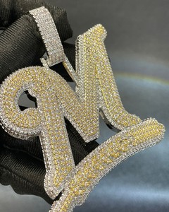Laysware 925 Sterling <b>Silver</b> Hip Hop Jewelry Iced <b>Initial</b> Name Letter Pendant <b>Necklace</b> Personalized Moissanite VVS Pendant - Product Image 6