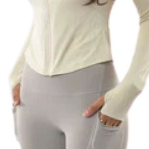 FlexZip Ribbed <b>Women</b> <b>Jacket</b> in <b>Beige</b> Color Stylish Ribbed Full Zip Activewear <b>Jacket</b> Lightweight Stretch Fitness Sports <b>Jacket</b> - Product Image 6