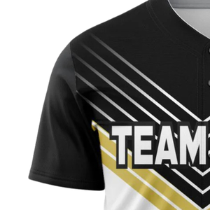 Camiseta Deportiva de Béisbol Personalizada para Hombre, Negra, Blanca y Dorada, con Botones, Transpirable, Uniforme de Equipo de Softbol - Product Image 4