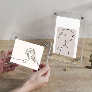 Modern Acrylic Photo <b>Frame</b> <b>Magnetic</b> Transparent Double Sided Desktop Picture <b>Frame</b> with Solid Walnut Wood Base Home Decor Gift - Product Image 2