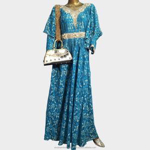 Red Luxury Embroidered Kaftan <b>Dress</b> with Crystal Belt and V Neck Design <b>Long</b> Sleeve Evening Party Wear - Product Image 4