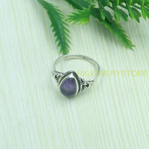 Anillo de Amatista Púrpura Natural, Plata de Ley 925, Forma de Pera, Cabujón, Hecho a Mano, Anillo de Diseño Vintage, Joyería para Mujer - Product Image 3
