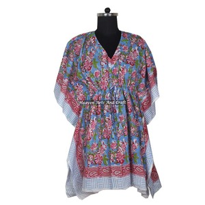 African Women Evening Gown Ethnic Dresses Women Short Kaftan Dresses KFCS110 Best Hand Block Print Manufacturing Women's Dress - Product Image 6