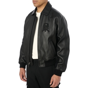 Blouson aviateur en cuir noir Premium Avirex Icon |   Patchwork architectural noir intégral brodé, vente en gros, meilleur prix - Product Image 3