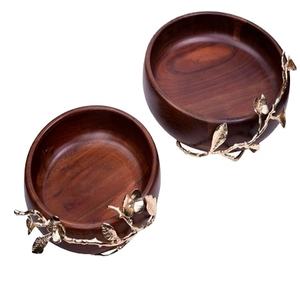 Juego de 2 Bandejas para servir con estilo para restaurante, Hotel, vajilla, decoración para servir, Color marrón, diseño moderno, bandejas para servir de madera y metal - Product Image 1