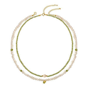 Collier en perles d'eau douce d'olivine naturelle pour femmes, chaîne de clavicule à double rang, luxe léger, style tendance, à deux niveaux - Product Image 5