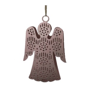 Ornamento colgante de Ángel de hierro, decoración navideña de tamaño pequeño, acabado recubierto de polvo de melocotón mate - Product Image 1