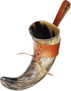 Cuerno Vikingo para Beber con Diseño de Animal Tallado, Soporte de Cuero Blanco y Negro, Cuerno 100% Natural Pulido, Ecológico, Personalización Disponible - Product Image 6