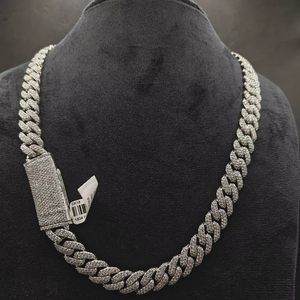 สร้อยคอเงินแท้ 925 แบบ Cuban Link ประดับเพชร Moissanite ขนาด 8 มม. และ 10 มม. 2 แถว สไตล์ฮิปฮอป คุณภาพ VVS 100% ของแท้ พร้อมส่งจากสหราชอาณาจักร - Product Image 1