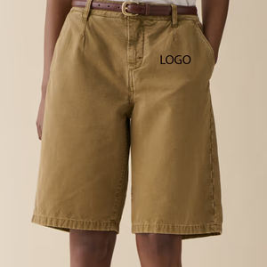 Shorts de mezclilla para mujer, elásticos, mezcla de algodón, cierre de botones, material de mezclilla con bolsillos laterales y trabillas para cinturón para mayor comodidad. - Product Image 1