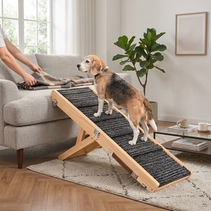 Wooden Foldable Pet Ramp With Non-Slip Gray <b>Carpet</b> For Cats Indoor Use Adjustable Wooden <b>Dog</b> Ramp - Product Image 4
