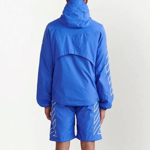 Blue <b>Hooded</b> <b>Puffer</b> <b>Jacket</b> <b>Men</b> Windproof Sporty Geometric Print Polyester Nylon Shell Regular Fit Autumn Wear - Product Image 2
