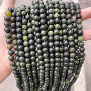Perles de chapelet en pierre précieuse serpentine verte foncée naturelle, lisses, brin complet de 15,5 pouces, perles en vrac certifiées IGI du Rajasthan pour le bricolage - Product Image 4