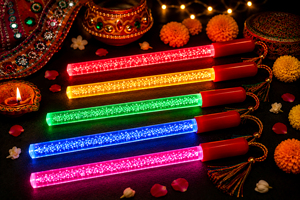 Elegante Juego de Varitas Dandiya Acrílicas con Iluminación LED, Efecto de Burbujas que Cambia de Color, Reutilizables, Duraderas y Ligeras para Garba Raas - Product Image 5