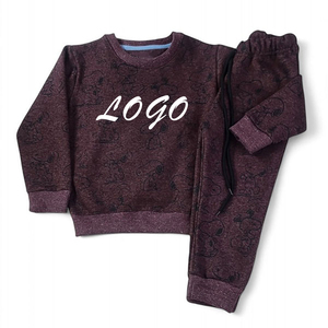 Trending Kids Tracksuits Soft Fabric Stretchable Polyester Blend Sportswear <b>Maroon</b> Print Long Sleeve <b>Top</b> And Pants Infants - Product Image 1