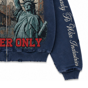 Sweat-shirt à capuche zippé surdimensionné pour homme Ready To Win Industries, style streetwear, motif imprimé, exclusivité membres - Product Image 3