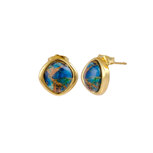<b>Sapphire</b> September Gold Plated Cushion Studs <b>Earrings</b>- <b>Blue</b> Mohave Square Gemstone Stud <b>Earrings</b>-Handmade Brass Chic Jewelry R - Product Image 1