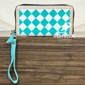 กระเป๋าสตางค์หนังวัวแท้ลายตารางหมากรุก ดีไซน์แบบตะวันตก ความจุเยอะ ใส่เงินสดได้หลายช่อง - Product Image 1
