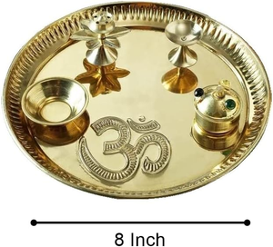 Juego de Thali de Metal Premium para Pooja con Diseño Grabado de Om, Bandeja Redonda Dorada para Puja con Porta Incienso Decorativo Diya y Kumkum - Product Image 2