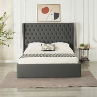 Lit Double Moderne de Luxe Rembourré, Taille Queen/King, Extensible, avec Massage et Rangement, Tissu Velours Doux, Cadre en Bois Écologique