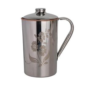 Jarra de Cobre Puro con Decoración Plateada Hecha a Mano, Jarra de Cobre Grande para Beber Agua y Fines Decorativos - Product Image 1