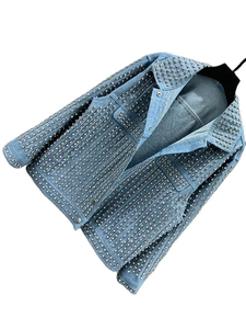 New Style <b>Men's</b> High Quality Winter Heavy Windproof Beaded Rhinestone <b>Denim</b> <b>Jacket</b> Casual Loose Diamond Work Design Decoration - Product Image 2