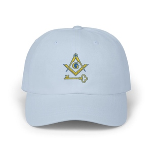 Casquette de baseball blanche personnalisée pour maçon maître, avec broderie de l'emblème G (compas carré bleu et or) et de la clé, réglable, style casquette de papa maçonnique, vente en gros - Product Image 3