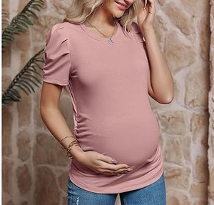T-shirts de maternité pour femmes enceintes et allaitantes, décontractés, roses unis, respirants – Grande Vente - Product Image 4
