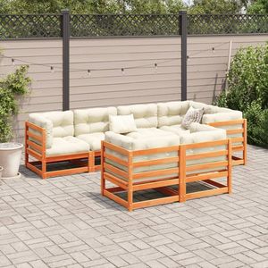 Grand ensemble de canapés de jardin modulaires en bois de pin massif brun ciré, mobilier d'extérieur très résistant - Product Image 3