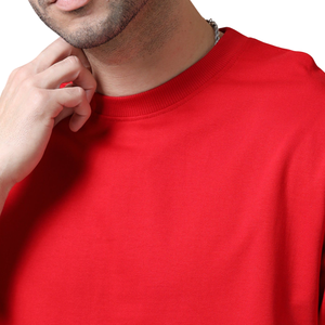 T-shirt en coton uni, style streetwear formel, coupe oversize, épaules tombantes, léger, pour homme, rouge, impression personnalisée sur le devant, style urbain - Product Image 4