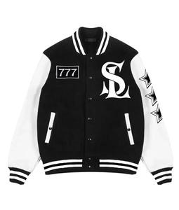 Chaqueta Bomber Varsity Retro Unisex Negra y Blanca Hecha a Mano de Poliéster con Cuello Alto |   Chaqueta Universitaria Ecológica Resistente al Viento - Product Image 6