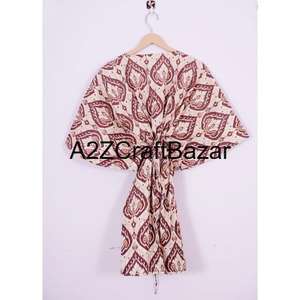 Women's Cotton Kaftan Dress with <b>Skirt</b> Hand Block Printed Summer Sleepwear <b>Short</b> Kaftan and Simple Fashion Element - Product Image 5