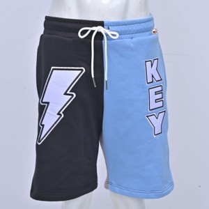Pantalones Cortos Casuales para Hombre, con Bloques de Color y Letras Bordadas, Azul y Negro, 100% Algodón, Tela de Felpa, Transpirables y de Secado Rápido - Product Image 1