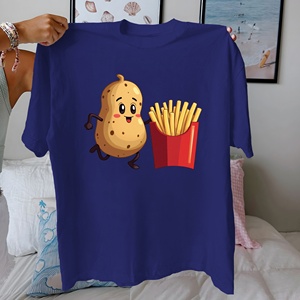 Camiseta informal de algodón 100% para mujer con estampado de dibujos animados de patatas fritas, ajuste cómodo - Product Image 4