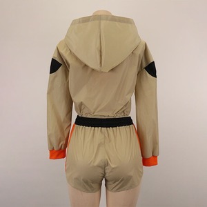 Color Block Polyester Windbreaker Tracksuit Patchwork Zip Up Jacket and Shorts <b>Set</b> - Product Image 3
