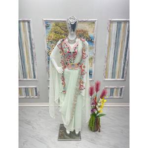 Ensemble en mousseline de soie sans manches PD-Aarohi Fancy Four Piece avec ceinture, style élégant pour femmes, tenue de soirée - Product Image 4