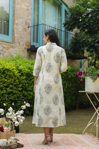 Vestido Midi con estampado de bloques indios de algodón puro para niñas y mujeres, vestido de fiesta de noche de verano informal Maxi estampado, botones a granel, venta al por mayor - Product Image 2