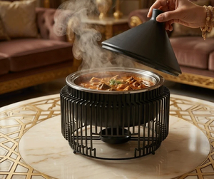 Modern Matte Black Round Chafing Dish with Dome Cover New Wire Mesh Designer Buffet <b>Server</b> for Catering Hospitality Use - Product Image 6
