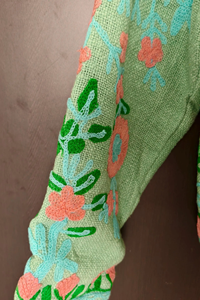 Handmade Reversible Suzani <b>Quilted</b> Jacket 100% Cotton Embroidered Boho Floral Eco-Friendly Sage Green Hand-Embroidered Artisanal - Product Image 4