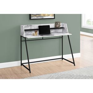 Scrivania Moderna per Ufficio Domestico da 48 Pollici con Laminato Effetto Marmo Bianco e Ripiani Contemporanei in Metallo Nero per Laptop - Product Image 5