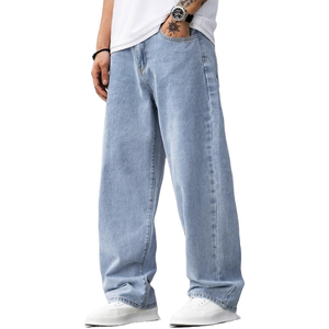 Jean bleu clair pour homme grande taille, coupe ample, jambe large, en denim, style décontracté streetwear - Product Image 1