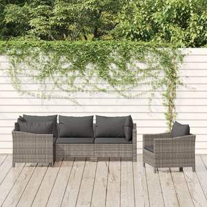 Ensemble de salon de patio en poly rotin gris de 5 pièces avec coussins pour les loisirs de jardin - Product Image 1