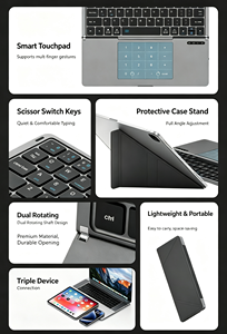 Teclado Inalámbrico Plegable con Panel Táctil, Funda de Cuero, Mini Teclado Portátil Plegable para iPad, Tablet, Teléfono, Laptop, Oficina - Product Image 3