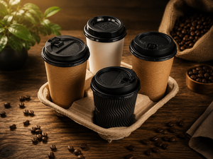 ถาดใส่แก้วกาแฟแบบย่อยสลายได้สำหรับงานหนัก แพ็ค 4 ชิ้น ถาดใส่เครื่องดื่มแบบขึ้นรูปสำหรับบริการจัดส่ง ถาดใส่แก้วแบบไม่ฟอกขาว 2026 - Product Image 1